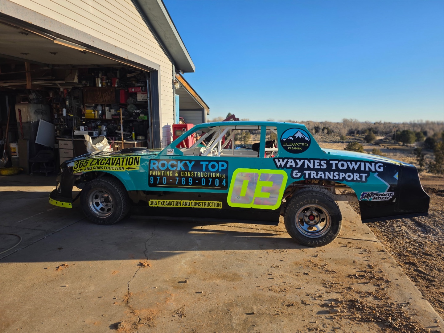 Rocky Top Painting sponsored race car #03 — Fender Menders at Parkerstowne Speedway